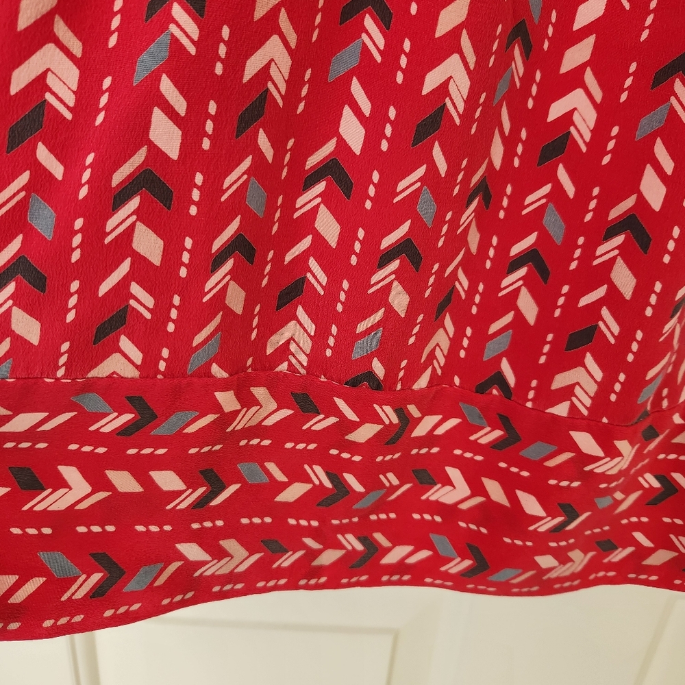 Harlyn Silk Red Mini Dress Boho Western Cowgirl Aztec Print Pretty Cute Large - Picture 9 of 17